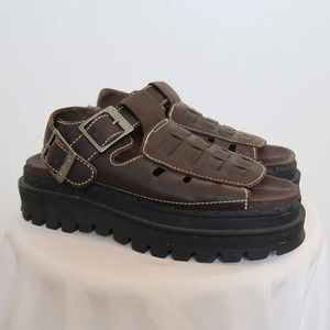 Vintage 90s Skechers brown leather chunky platform fisherman sandals 9